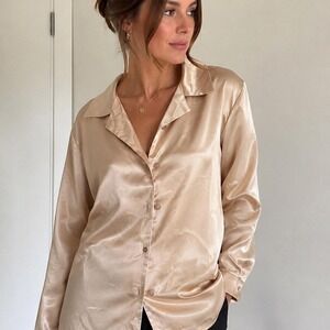Vintage Just In Thyme Ltd champagne satin button-up blouse size 18